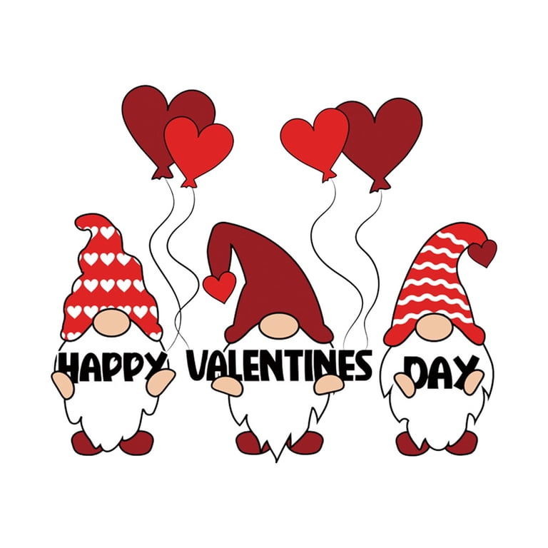 3Pcs Valentine's Day Iron-On Patches - Pink Love Heart, Gnome & Milk Tea Cup Vinyl Decals