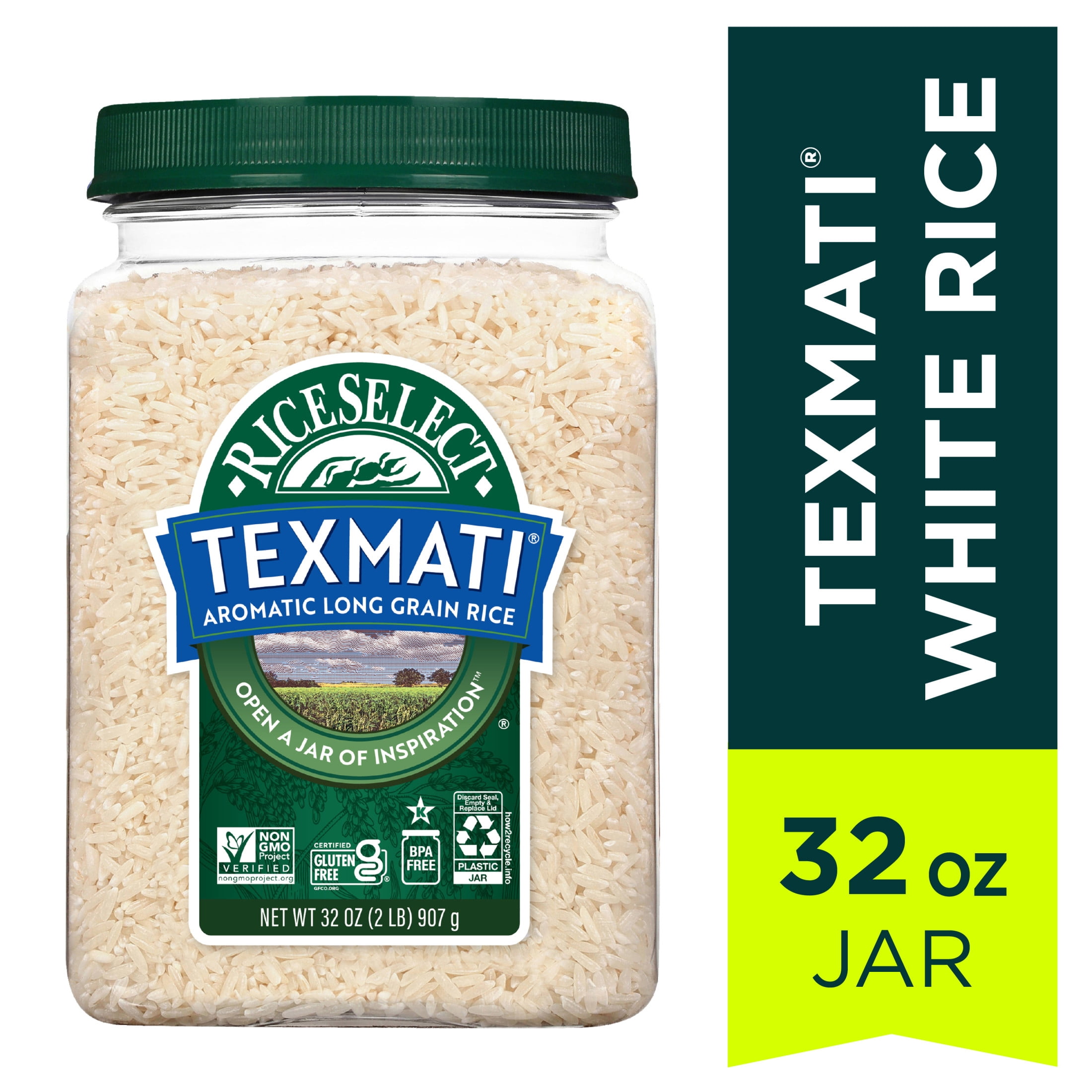 (2 pack) RiceSelect Premium Texmati White Rice, Long Grain Basmati Rice, Gluten-Free, 2 lb Jar