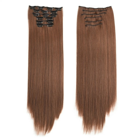 RKSTN Perruques Cheveux Humains Mode Cheveux Longs Extensions de Cheveux à Clip Perruque Lisse Complète Perruques Sans Colle