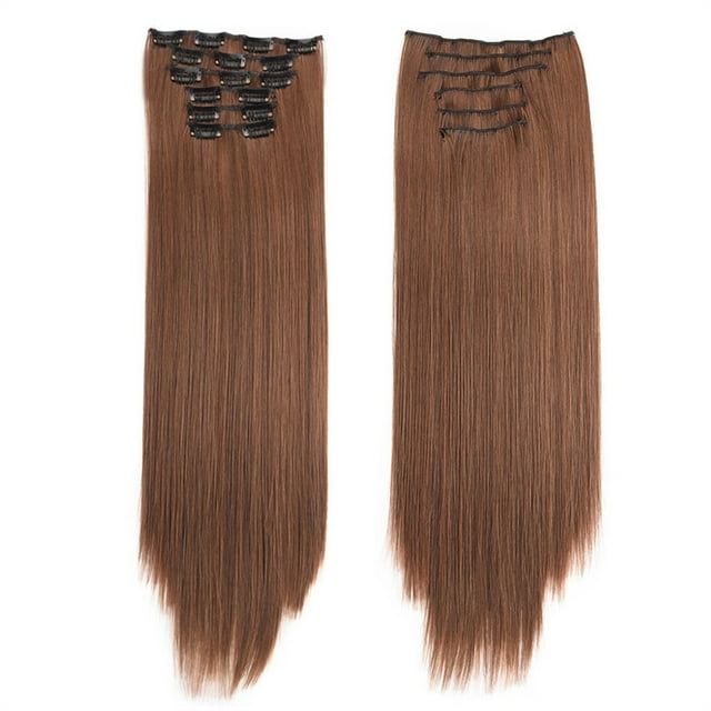 RKSTN Perruques Cheveux Humains Mode Cheveux Longs Extensions de Cheveux à Clip Perruque Lisse Complète Perruques Sans Colle
