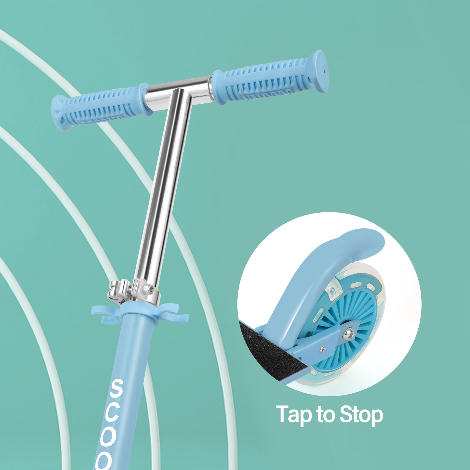 Scooter With 2 Wheels, for Kids Ages 6+, Kickstand Foot Support, Adjustable Height & Foldable, Light Blue