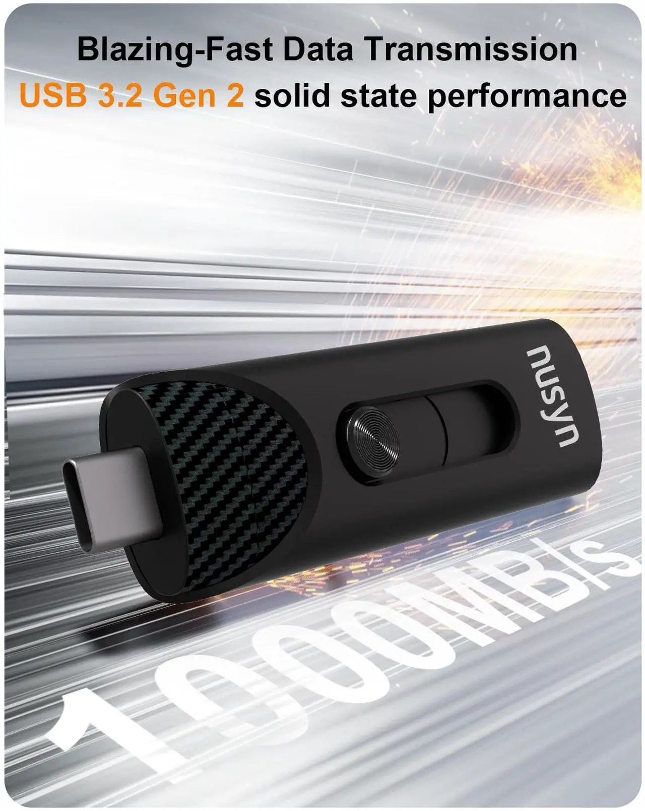 Nusyn NSU53 1TB External SSD / USB Drive - Up to 1050MB/s, 2-in-1 USB-C + USB-A, USB 3.2 Gen2, Portable Solid State Drive for iPhone 15/16+, Android Phones/Tablets, PS4, Windows & Mac
