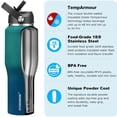 thumbnail image 3 of Botella de agua HYDROWION de acero inoxidable de 950 ml con 3 tapas, color verde y azul, 3 of 7