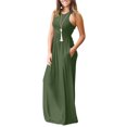 thumbnail image 2 of Qarigey Mujer Bolsillos Cuello Sin Mangas Color Sólido Maxi Vestido Vestidos ejercito verde SG, 2 of 5