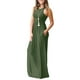 thumbnail image 2 of Qarigey Mujer Bolsillos Cuello Sin Mangas Color Sólido Maxi Vestido Vestidos ejercito verde SG, 2 of 5