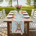 thumbnail image 4 of Table Runners 90 Inches Long Dress Scarves, Bunny Easter Farmhouse Coffee/Dining/Kitchen Table Runner for Living Room, Pink Blue Eggs Tulips Floral Rabbit Wooden 13x90 Inch, 4 of 9