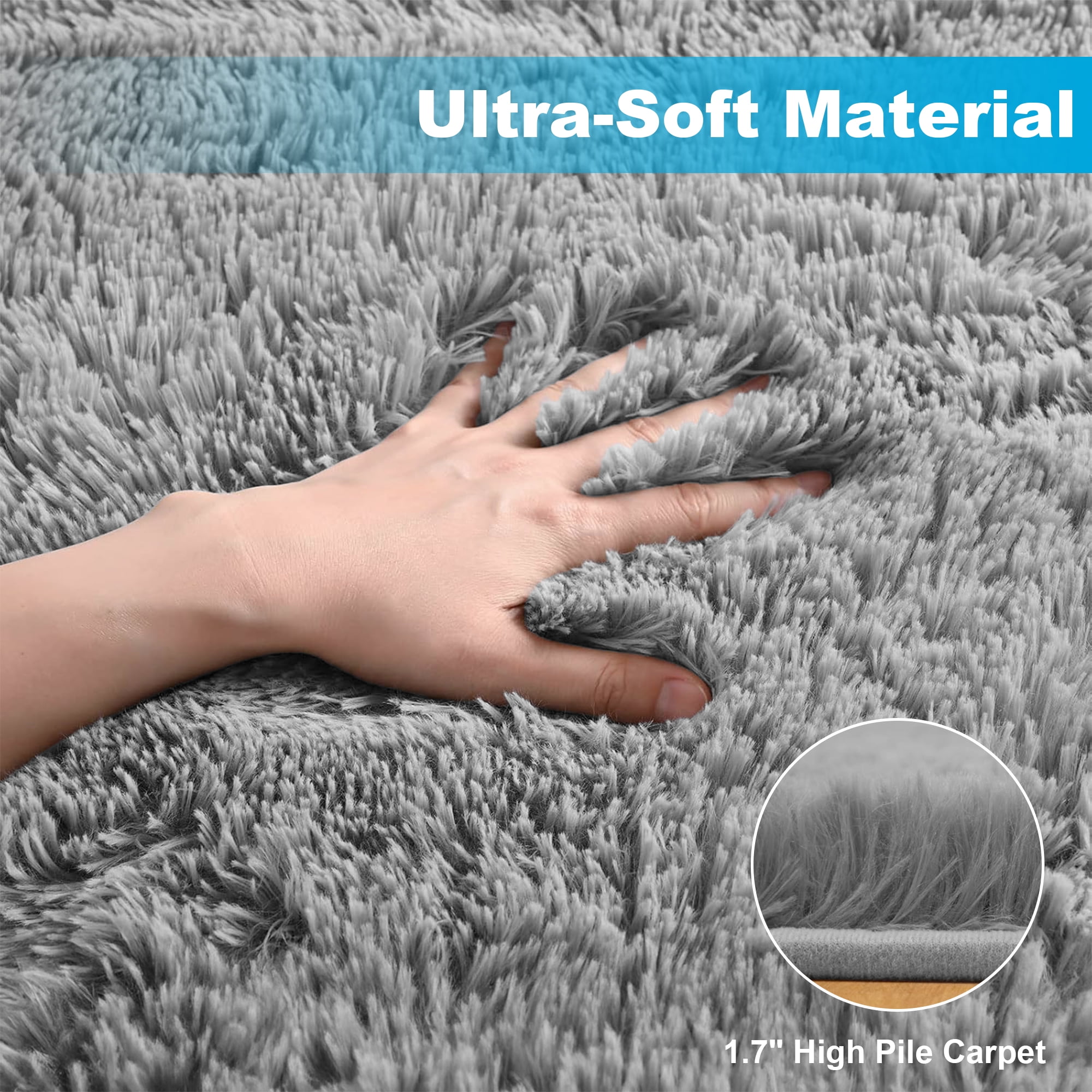 Nefoso Shag Area Rug, 8ft x 10ft Soft Fluffy Area Rugs for Living Room Bedroom Decor Carpet, Light Gray
