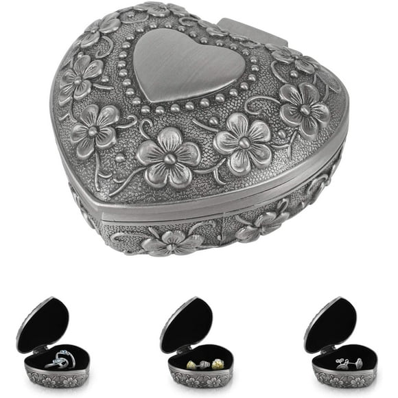 Vintage Heart Shaped Jewellery Box Heart Antique Ring Box Small Vintage Jewellery Gift Box Classic Carved Jewellery Storage Organizer Case for Earrings Rings Jewellery Gifts