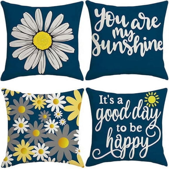 Hongan decorative throw pillow set, 18" x 18", 4 pieces, blue