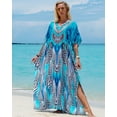 thumbnail image 6 of EDOLYNSA Plus Size Beach Cover Up Bohemian Print Kaftan Summer Casual Long Dresses Loose Loungewear, 6 of 9