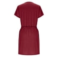 thumbnail image 4 of AUNVITO Women Casual Dress with Pockets Adjustable Waist Long Sleeve V-Neck Knee-Length Solid Cotton Dress for Everyday Comfort, 4 of 6