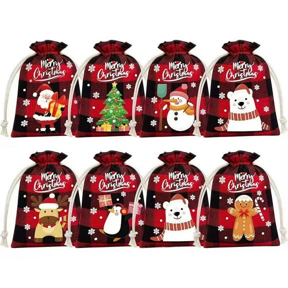 8Pcs Burlap Christmas Drawstring Bags,Xmas Gift Bags,Burlap Xmas Candy Bag,Small Christmas Linen Goody Gift Sacks Treat Sacks Reusable Gifts Wrapping Bag,Holiday Party Favors