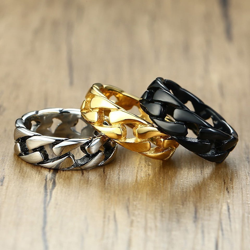 Men Stylish Fixed Link Chain Ring Stainless Steel Male Bands Unique