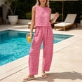 thumbnail image 6 of DYTTDG Women's Gingham Print 2-Piece Outfit | Sleeveless Round Neck Top & Elastic Waist Wide Leg Pants Set with Pockets, Casual Lounge Set, 6 of 7