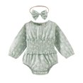 thumbnail image 1 of Gibobby Mameluco niño Conjunto de diademas con estampado Floral de manga larga para niñas pequeñas(Verde, 6-9 Meses), 1 of 5