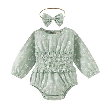 

CNGELG Girls Long Sleeve Floral Printed Pullover Romper Sweatshirt Bodysuits Headbands Set