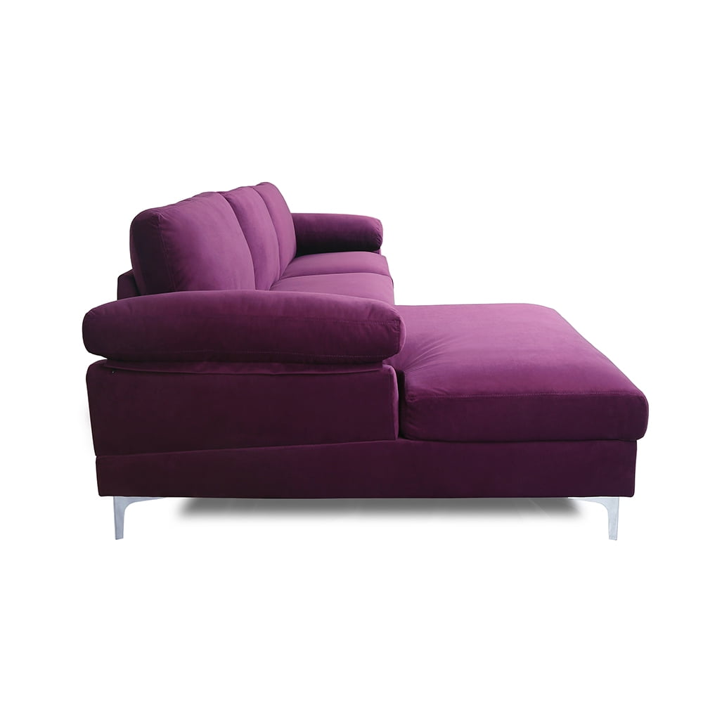 Kepooman Velvet Sectional Sofa, Modern L-Shape Sofa with Reversible Chaise, Chaise Longue Combination Sofa, Purple Kepooman Velvet Sectional Sofa, Modern L-Shape Sofa with Reversible Chaise, Chaise Longue Combination Sofa, Purple