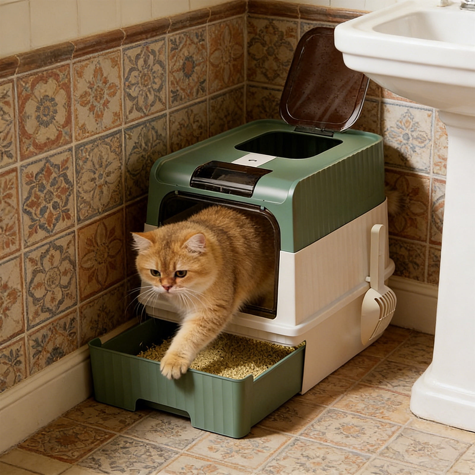 WLAGOOD Large Portable Foldable Cat Litter Box 19.3×13.8×14.6in Fully Enclosed Pan Detachable Drawer Odor Control Anti-Splashing Smooth Edge Spacious Entrance Indoor Cat Toilet