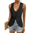 thumbnail image 5 of Summer Scoop Neckline Women Solid Slim Fit Button Down Vest Waistcoat Tops, 5 of 8