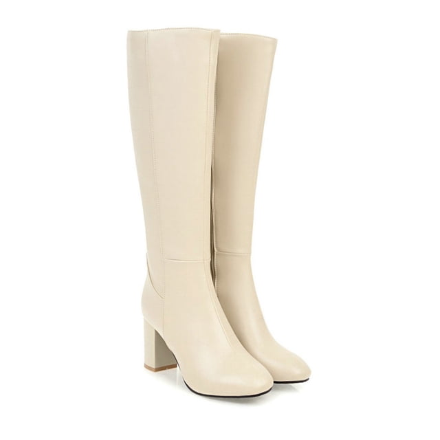 EGNMCR Bottes d'Hiver pour Femmes Femmes Mode Style Western Bottes de Cowboy d'Équitation Décontractées Chaudes Hauteur Genou à Talons Tube Moyen Bottes Chaussures