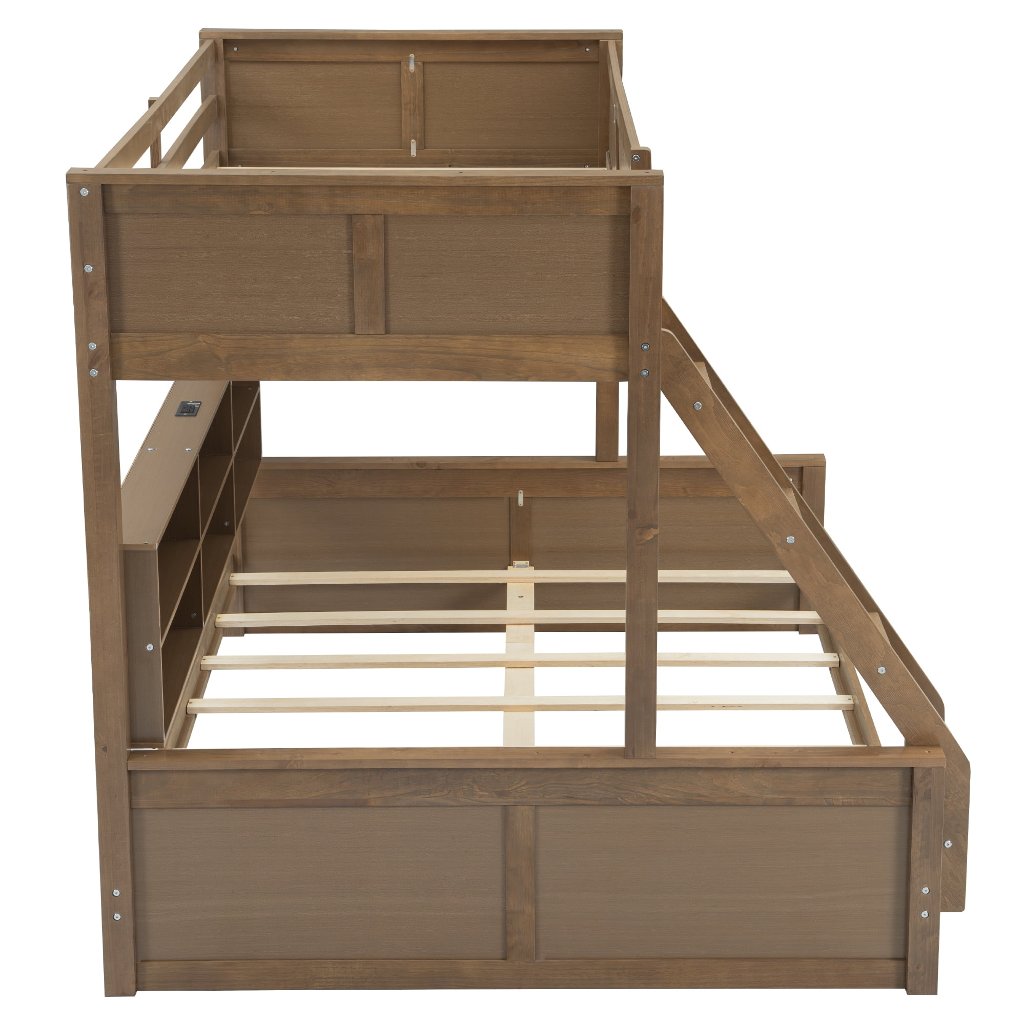 Euroco Twin XL over Queen Bunk Bed with Functional Cabinet and USB Charging Station for Kids Teens, Wood