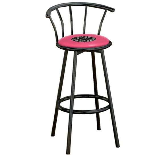 The Furniture King Bar Stool 29" Tall Black Metal Finish with a Music Themed Decal (Beatles Black White - Hot Pink)