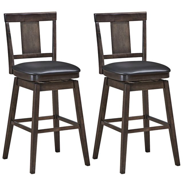 Costway Set of 2 Swivel Bar Stool 29 inch Upholstered Seat Bar Chair Counter Kitchen Pub