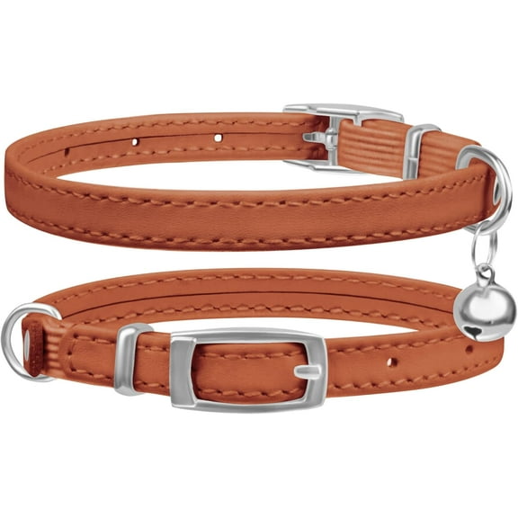 1Pack Cat Collar with Bells, Leather, Breakaway, Adjustable Size, 8"-11" (Neck Fit)