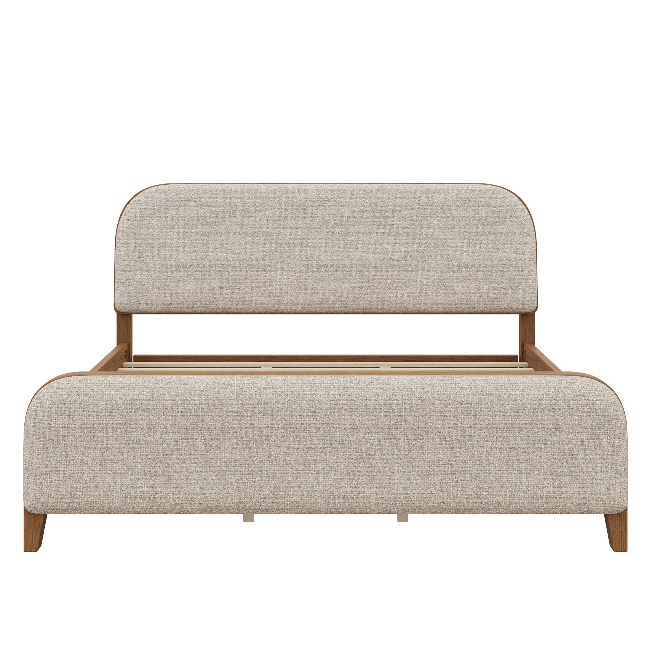 Christopher Knight Home King Upholstered Platform Bed Frame, Rounded Headboard & Footboard, Natural+Taupe