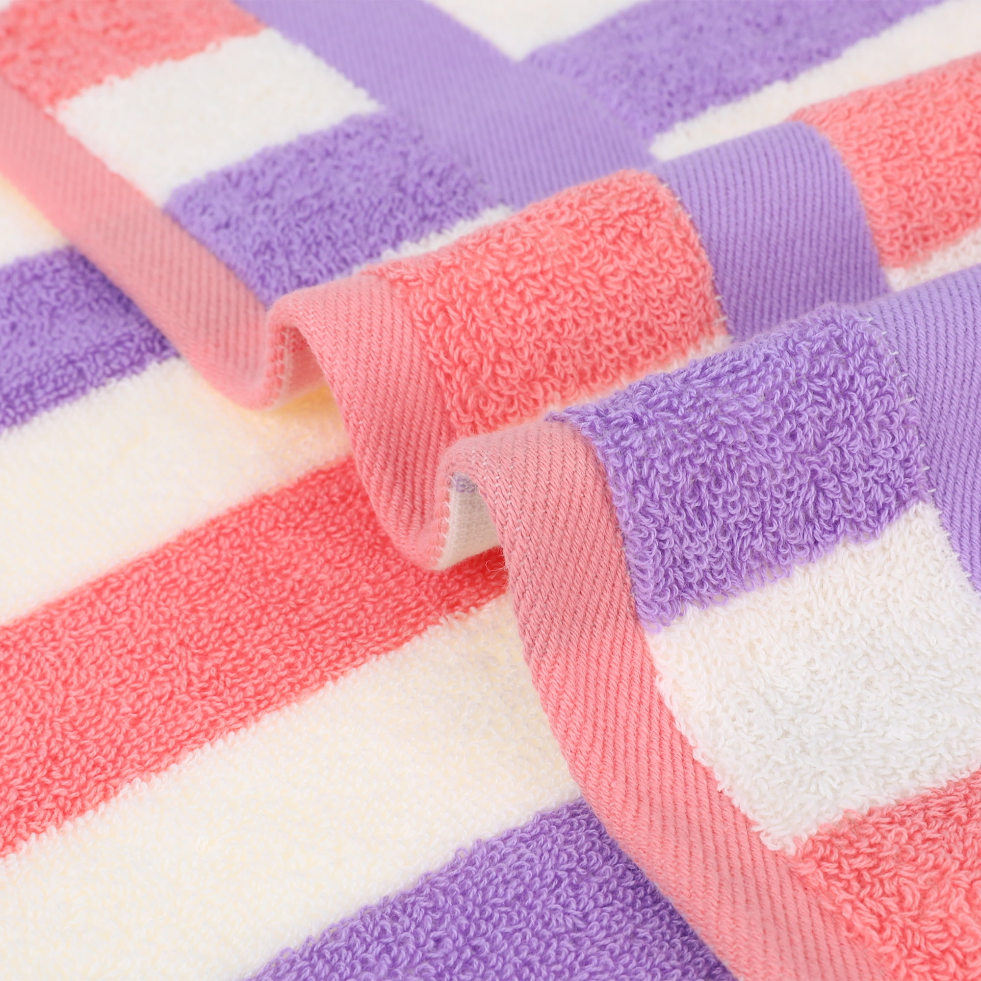 Unique Bargains Hand Towels Set of 4 Striped Cotton Purple Pink/Blue Yellow 13" x 29"