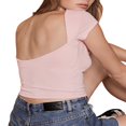 thumbnail image 4 of Backless Crop Tops for Women Summer Solid Color Short Sleeve Slim Fit T Shirt Basic Vest 2000s Clothes Clubwear, 4 of 5