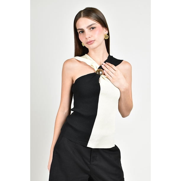 Blusa bicolor con aro Roman Fashion /Juvenil, 03261 (Negro) negro M