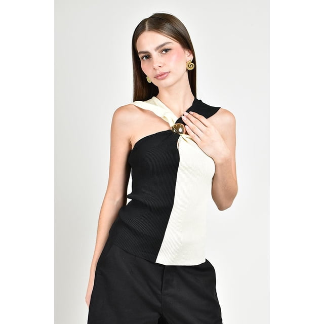 Blusa bicolor con aro Roman Fashion /Juvenil, 03261 (Negro) negro G