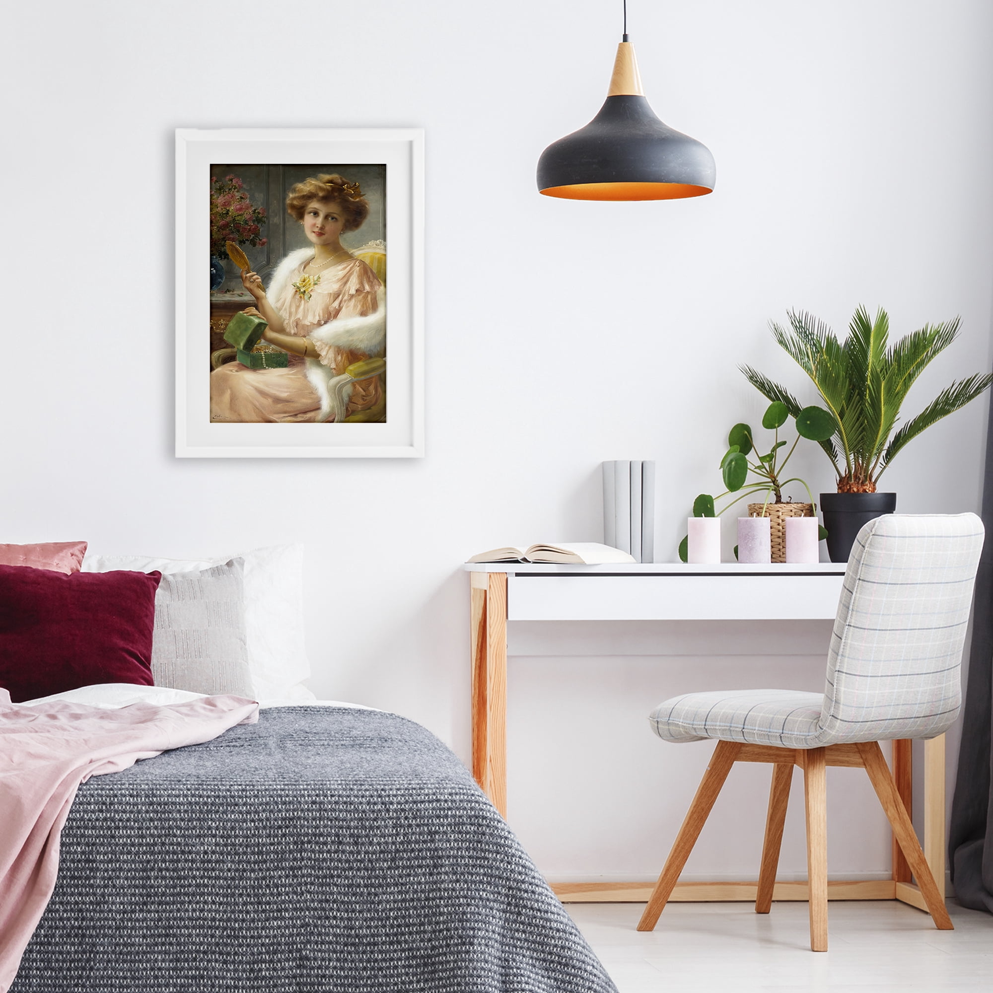 Stupell Industries Young Lady with Mirror White Framed Print Under Glass, design by Tina LeCour