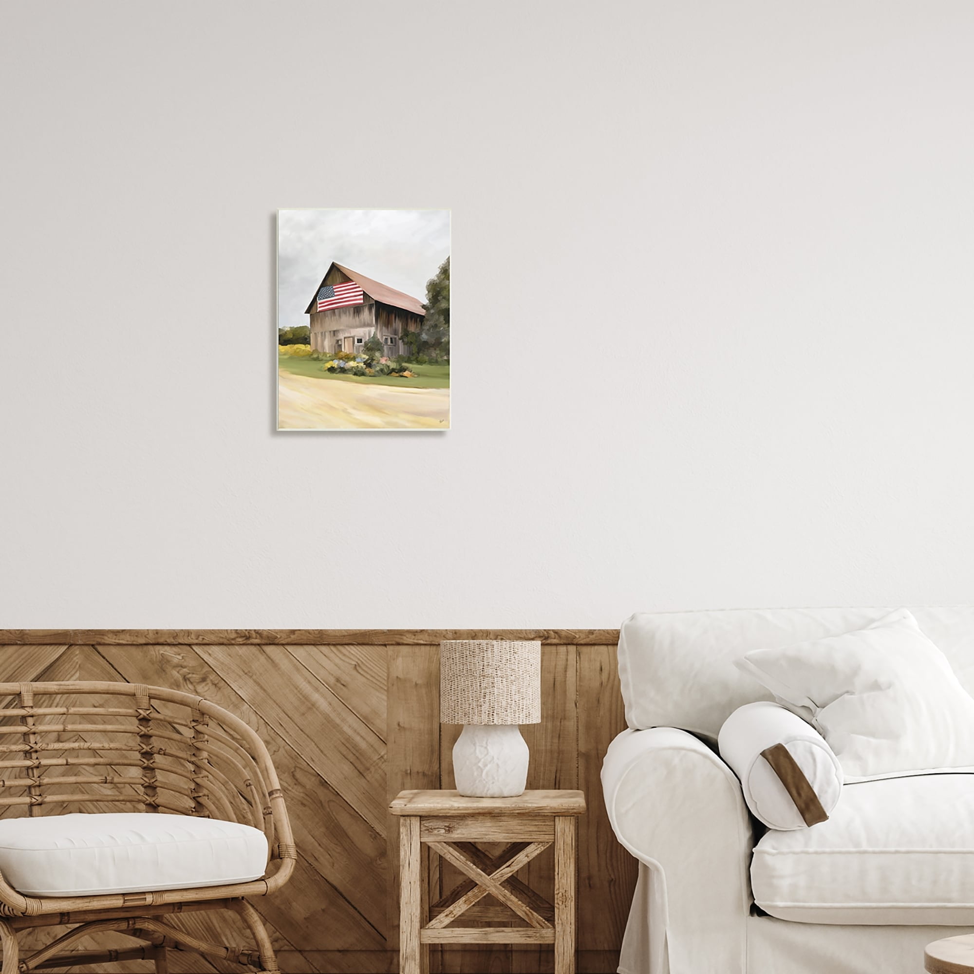 Stupell Industries Rural Americana Home Countryside Farm Flag Painting Painting Unframed Art Print Wall Art, Design by Amy Hall