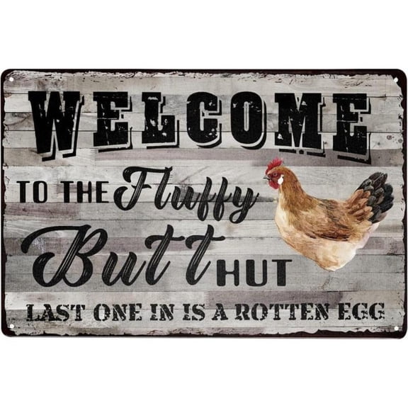 HELLOYOUNG Funny Chicken Coop Metal Sign Fluffy Butt Hut 12x8 Inch Wall Plaque Rustic Farmhouse Decor Last One in Is A Rotten Egg Funny Sign Gift