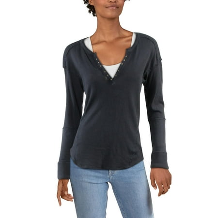 UPC 194374002613 product image for We The Free Womens Military Mix Cotton Studded Henley Top Black S | upcitemdb.com