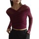 thumbnail image 1 of Blusas de Fiesta para Mujer, Modernas, con Escote en V, Larga, de Transparente y Fruncida. Rojo L, 1 of 10