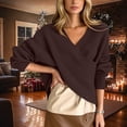 thumbnail image 2 of FRSASU Women's off the Shoulder Sweaters V-Neck Long Sleeve Slim Fit Ribbed Knit Fall Trendy Elegant Crop Tunic Pullover Tops Coffee, 2 of 6