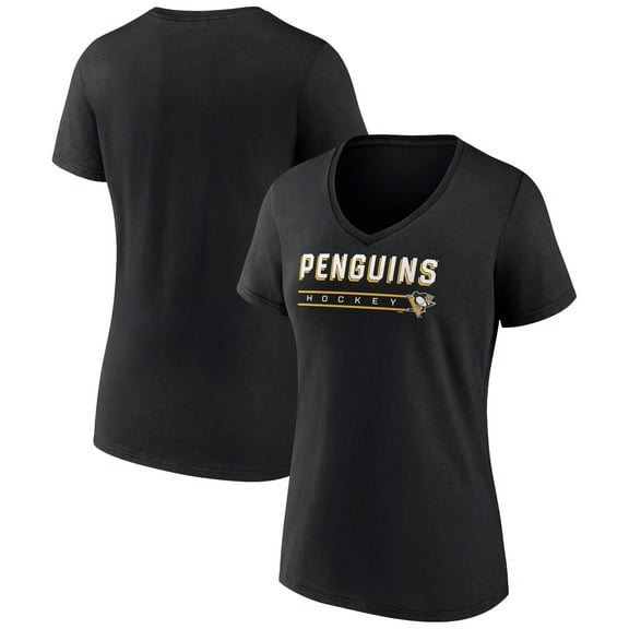 Women's Black Pittsburgh Penguins Primary Play V-Neck T-Shirt