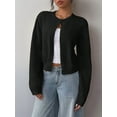thumbnail image 5 of Women'S Button Down Long Sleeve Crewneck Crop Cardigan Sweater Cute Knitwear Clothes Black L, 5 of 9