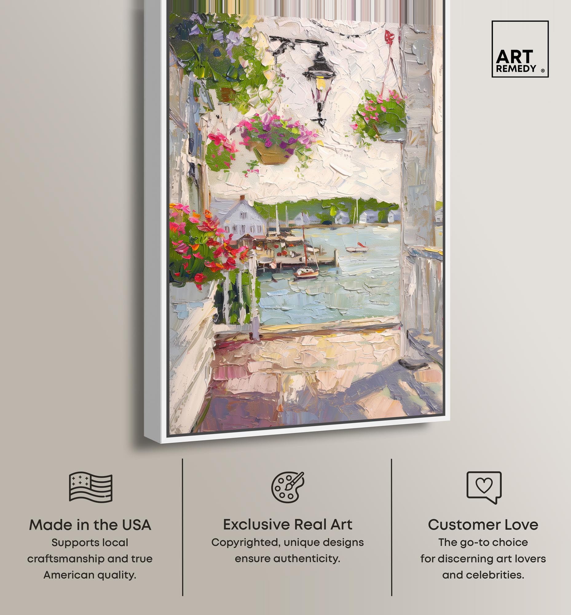 Harbor Hideaway II Canvas Pastel Oil Paintings by Art Remedy, White Frame, 10 x 15