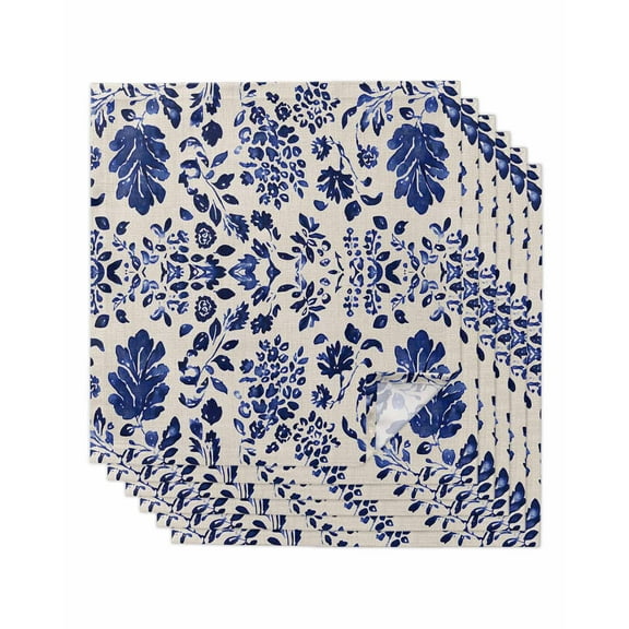 nqOlkjepod Blue Spring Floral Cloth Napkins Set of 6 Reusable Dinner Napkins, Summer Flowers Farmhouse Rustic Cocktail Napkin Washable Table Napkins for Wedding/Holiday Party/Baby Shower 20"x20"
