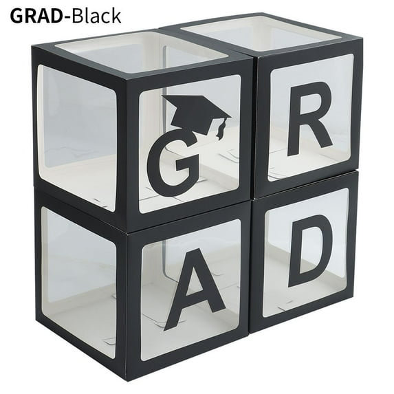 4Pcs/Set Kraft Paper Balloons Decors DIY Gifts Transparent Storage Square Case Graduation Party GRAD 2022 Balloon Boxes GRAD-BLACK