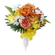 "Mainstays 23" Artificial Silk Orange Mixed Rose, Hydrangea & Daisy Cemetery Flower Large Round Vase"