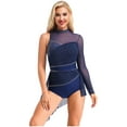 thumbnail image 3 of Aiihoo Womens Sparkly Rhinestones Figure Skating Dress Mesh Skirted Leotard Performance Costume NavyBlue S, 3 of 7
