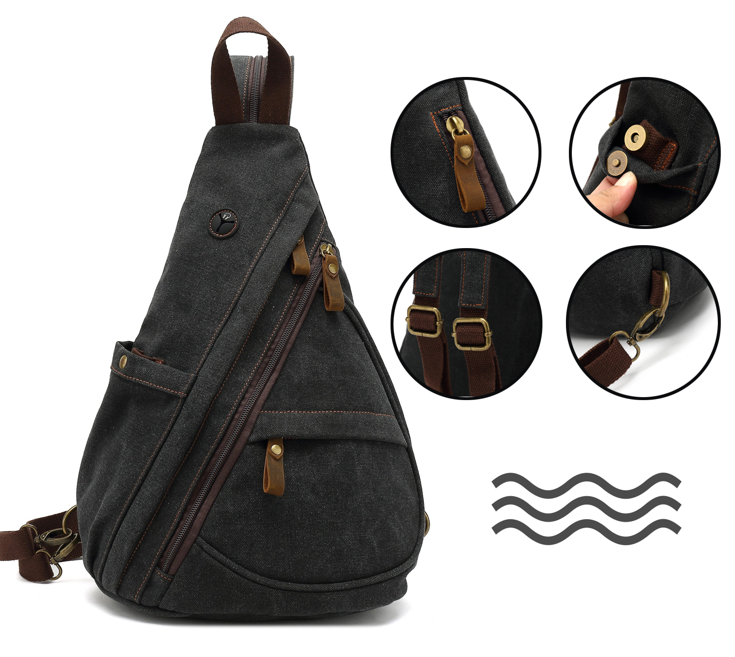 Egoelife Sling Bag Backpack Crossbody Shoulder Chest Bag for Men Women Vintage Canvas Daypack Multipurpose - Black