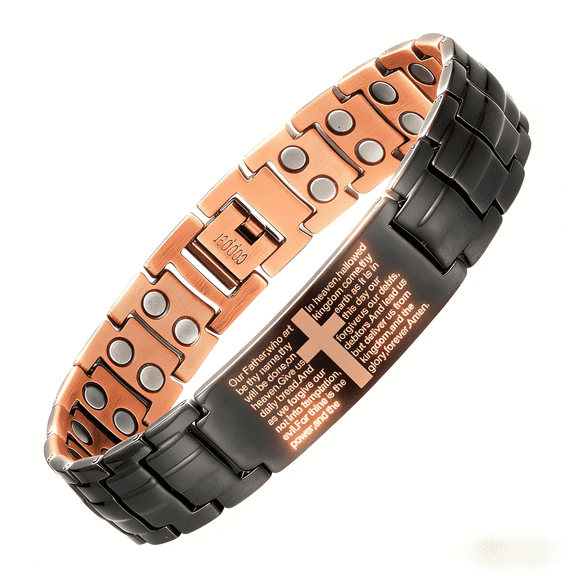 Wollet Copper Cross Magnetic Bracelet for Men, Adjustable Black Copper Jewelry, Gift for Dad,Husband