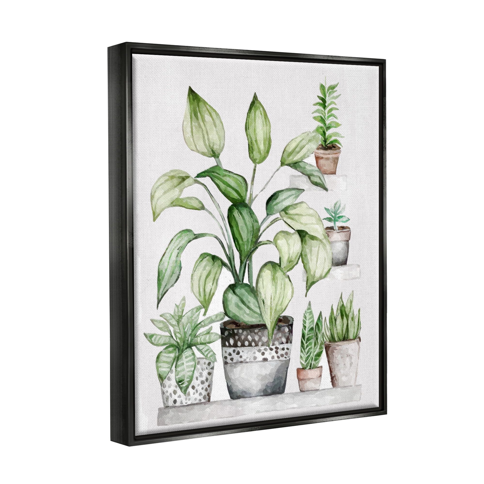 Stupell Industries Potted Plant Garden Botanicals Botanical & Floral Painting Black Floater Framed Art Print Wall Art
