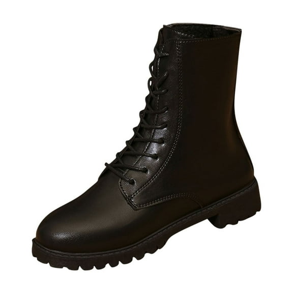 Black Ladies Lace-Up Ankle Boots With Mid Heel And Round Toe For A Comfortable And Fashionable Casual Shoe